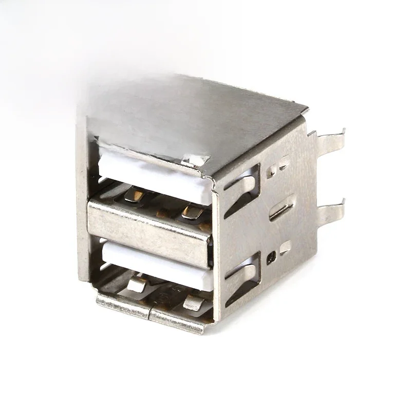 10 sztuk podwójne usb typ A żeńskie złącze lutowane gniazdo PCB USB-A typ 180 stopni pionowe 4 piny — zdjęcie 2