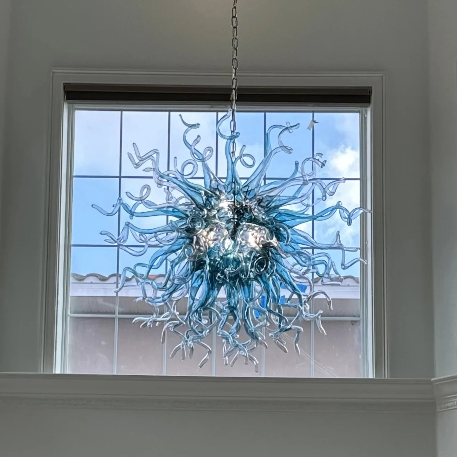 

Longree Hand Blown Glass Chandeliers Blue Shade Sputnik Hanging Pendant Light Fixture for Lobby Foyer Entrance Hall Staircase