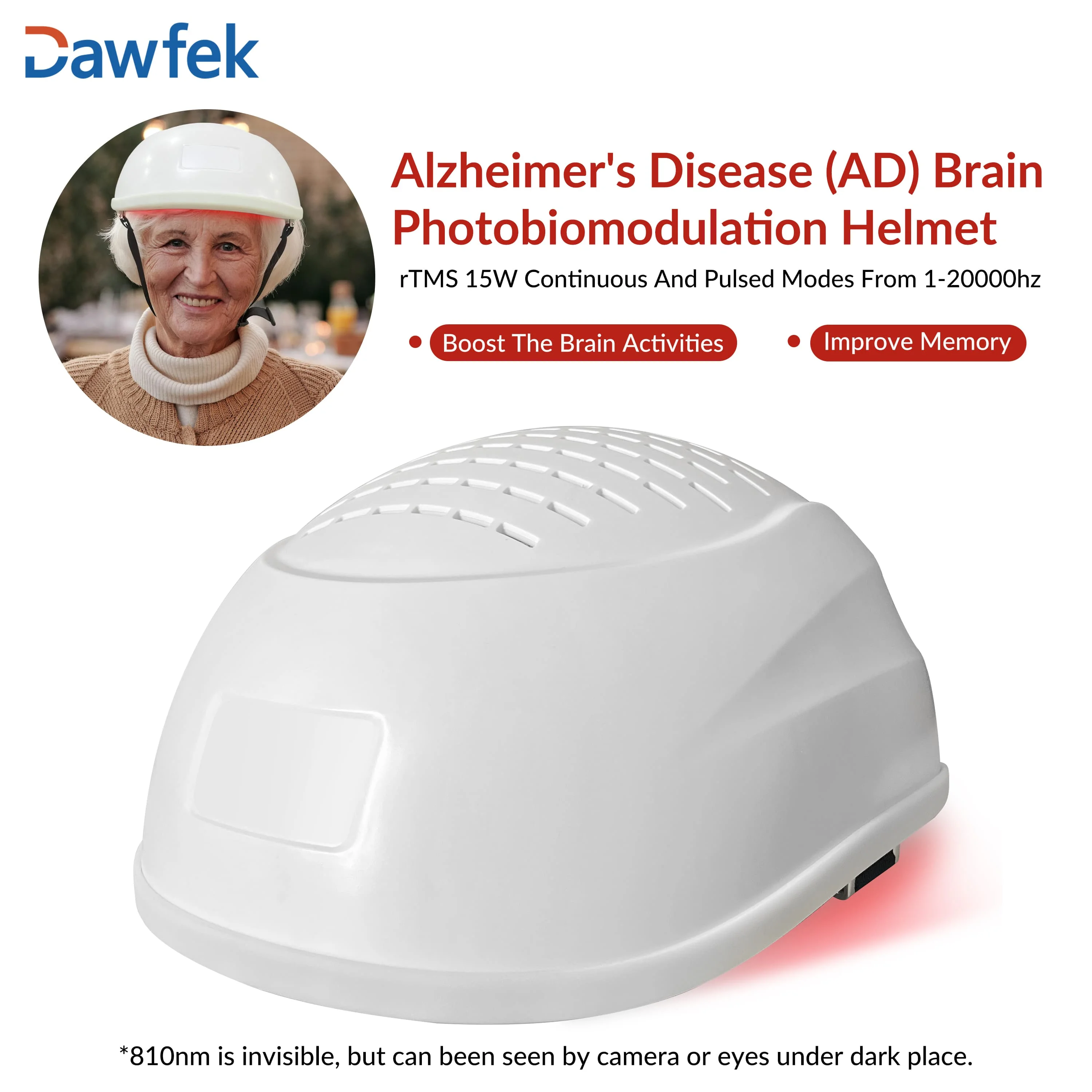 Dawfek 810Nm Helmet For Brain Infarction Treatment 1-20000Hz Led Infrared Light Therapy For Cerebral Thrombosis Dementia