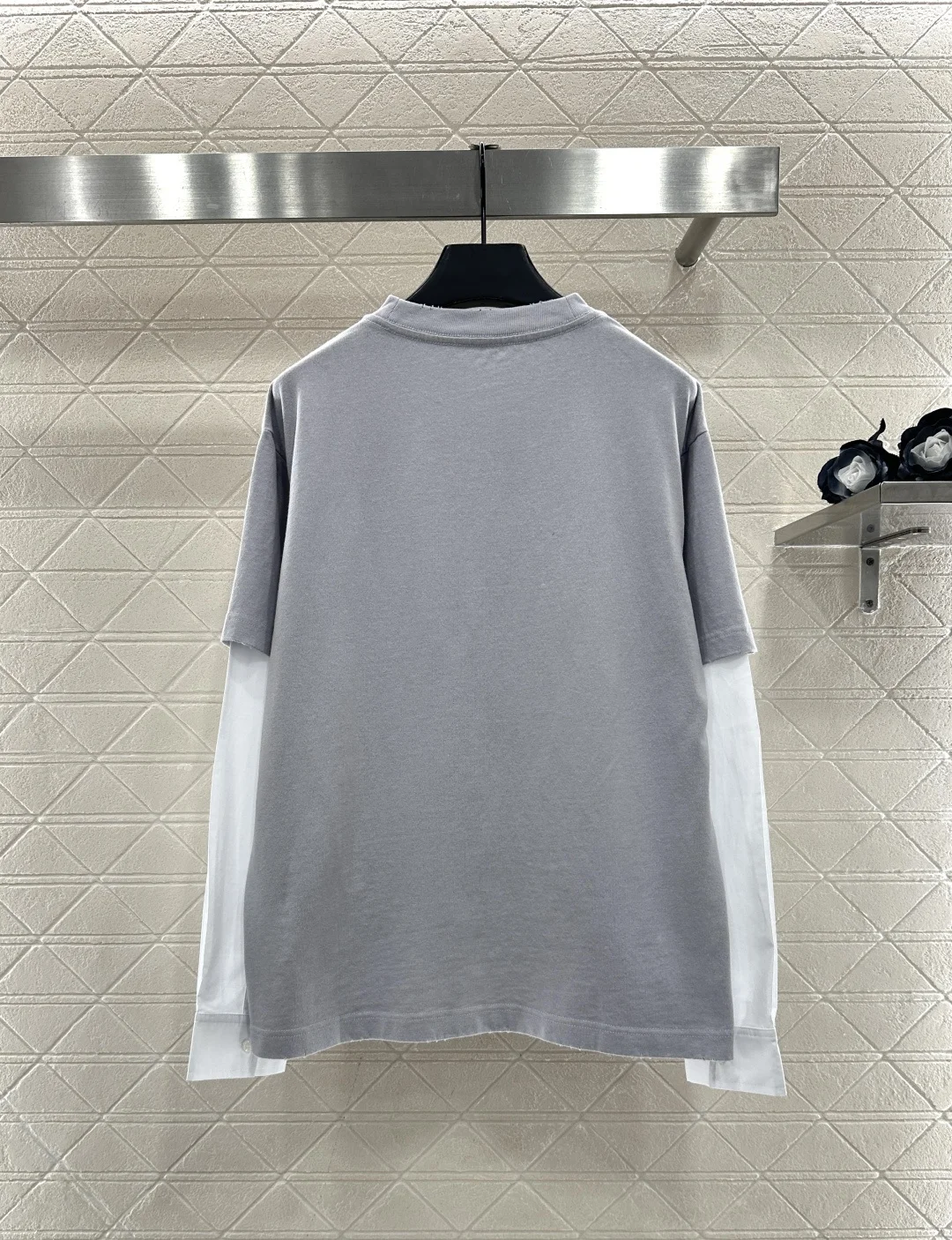 

25 New Autumn Women's Casual Commuting Loose Cotton Fake Two Piece Color Contrasting Full Cotton Long Sleeve T-shirt Round Neck