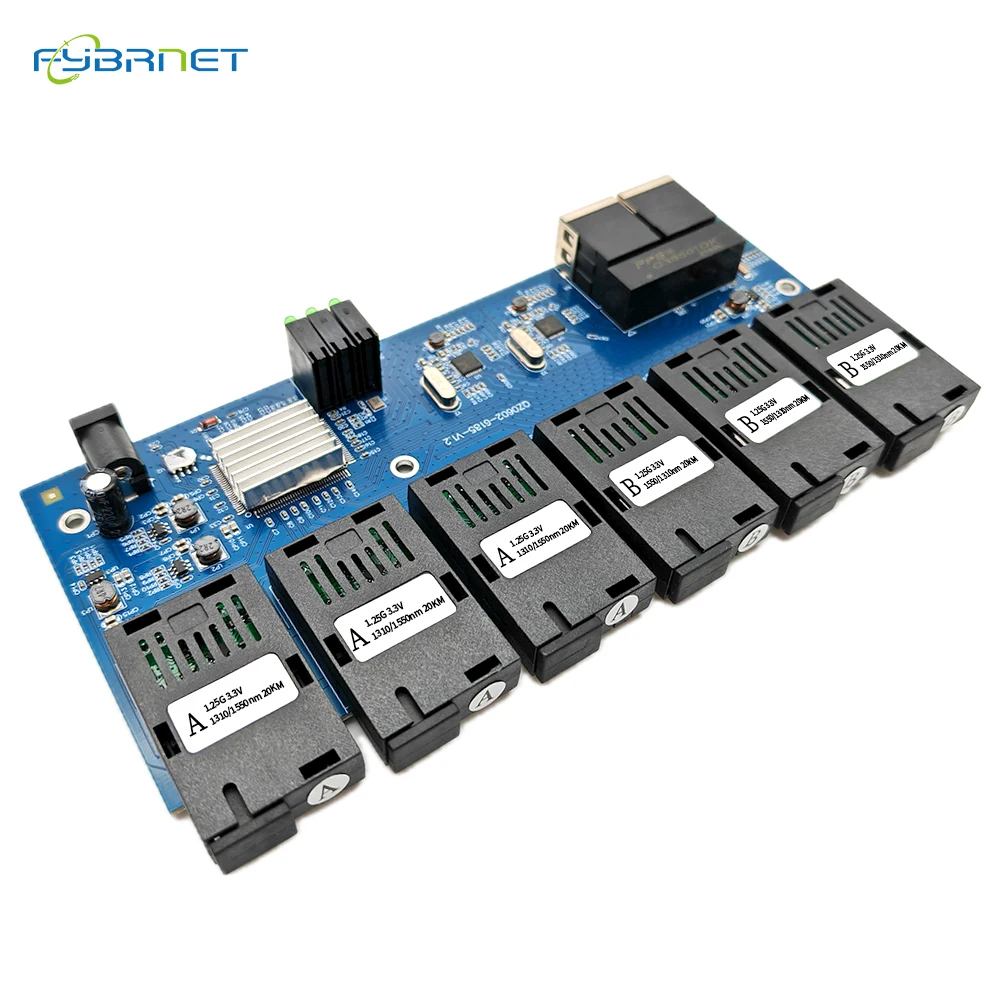 6F2E Gigabit Fiber optic switch 1.25G Ethernet Media Converter 6 Port  SC 2 RJ45 10/100/1000Mbps 6 SC 2rj45 PCBA board