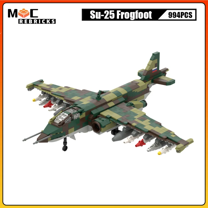 World War II Military Soviet SU-25 Frogfoot Attack Fighter MOC Building Blocks WW II Aircraft Model Bricks Toys for Children