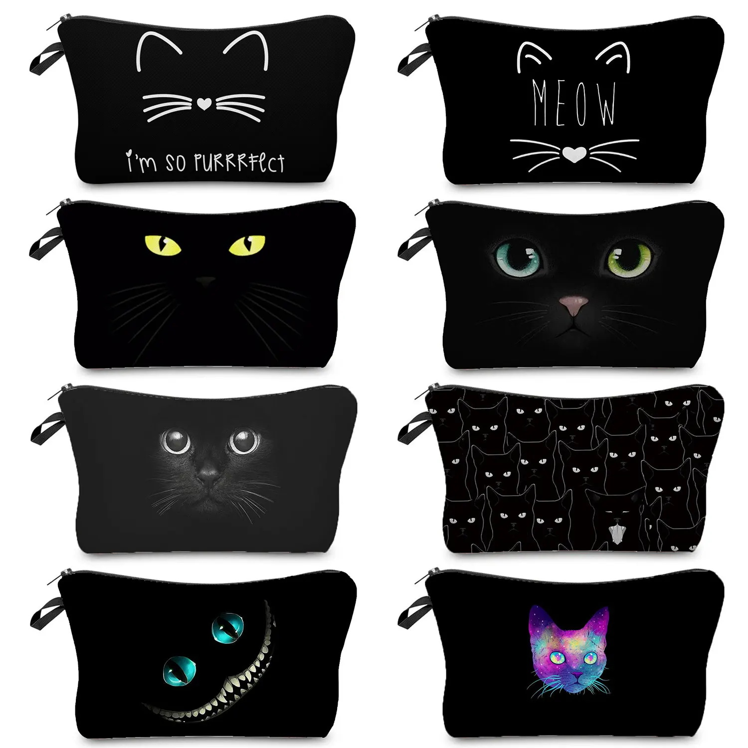 New Cool Fashion Women's Cosmetic Bag Black Cat Printed Makeup Organizer Heat Transfer Travel Toiletry Bags School Pencil Cases