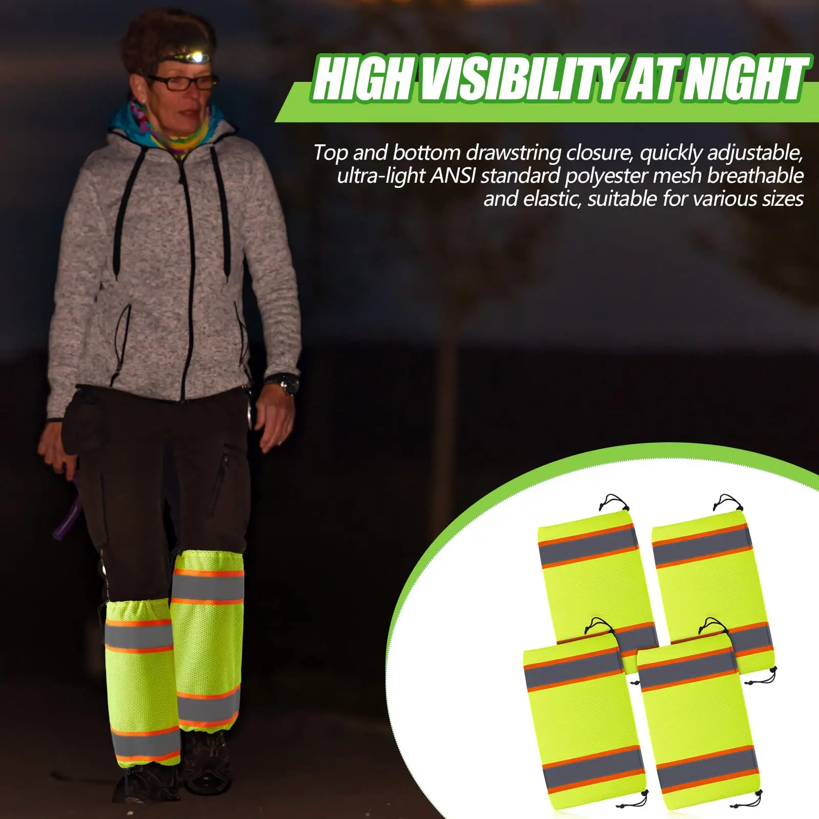 

Reflective Two Tone Mesh Leg Gaiters High Visibility Polyester Leg Gaiters Outdoor Mountaineering Leggings Motorcycle Gaiters