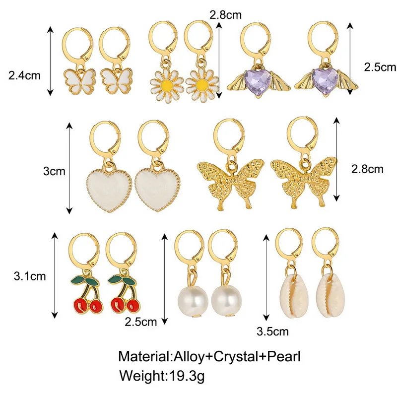 Vintage Butterfly Daisy Dangle Earrings Set For Women Heart Pearl Pendant Tassel Circle Drop Earring Geometric Trendy Jewelry image 3