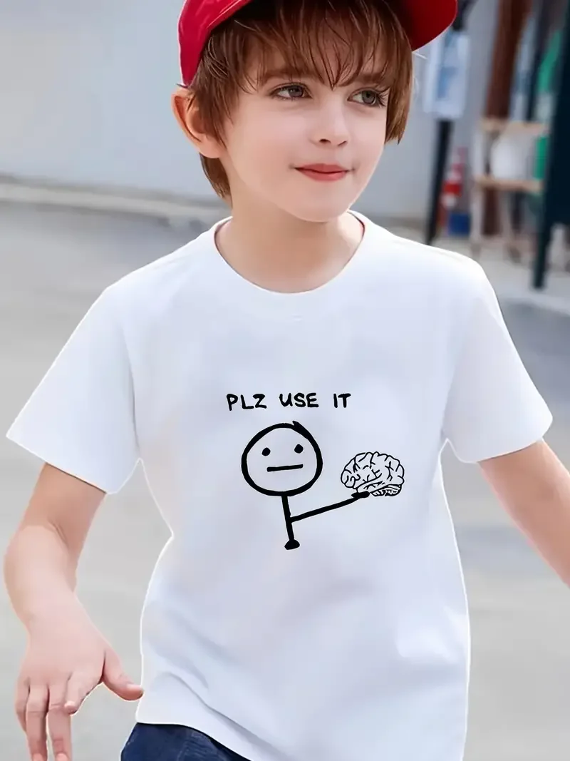 2024 Creative Cotton T-shirt For Boys, Funny Graphic Print Crew Neck Tee Top, Short Sleeve Pullover Top For Summer ﻿