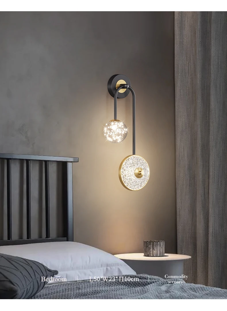 Lámpara de mesita de noche moderna para decoración de pared, candelabro con interruptor de perilla, luz LED de atenuación para el hogar