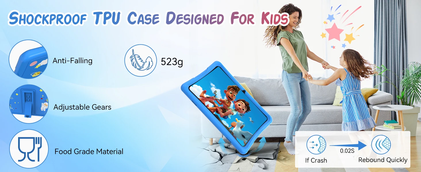 KINGRID K10 Kids Tablet 10'' Android 15 4GB RAM+8GB Expandable 64GB ROM 5G WiFi Widevine L1 5000mAh Kids Tablet PC Tablet Android Parental Control