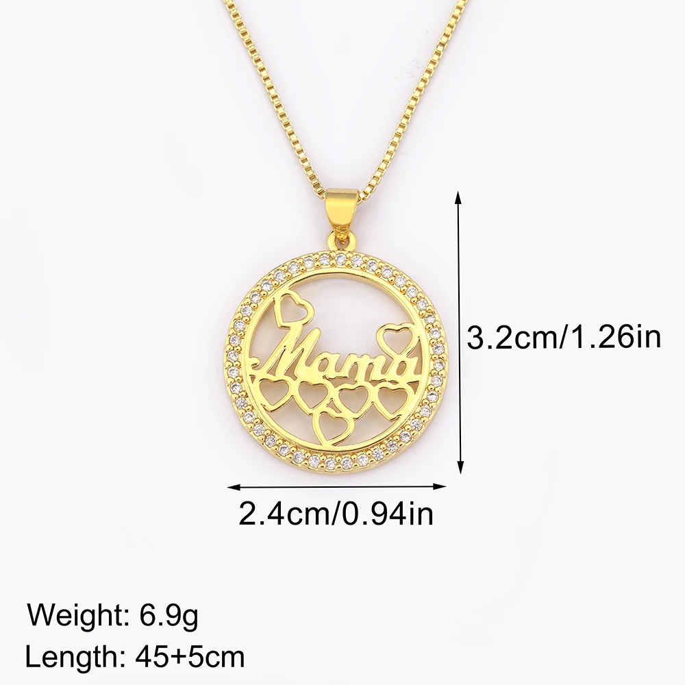 Nidin High Quality Round Shape Mama Children Shine Zircon Pendant Necklace For Women Clavicle Chain Jewelry Mother\'s Day Gifts