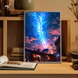 Pintura de luz de meteorito de Anime LED HD, marco de fotos de Marco ultraestrecho Simple, atenuación de enchufe USB, adornos de decoración únicos para el hogar, regalo