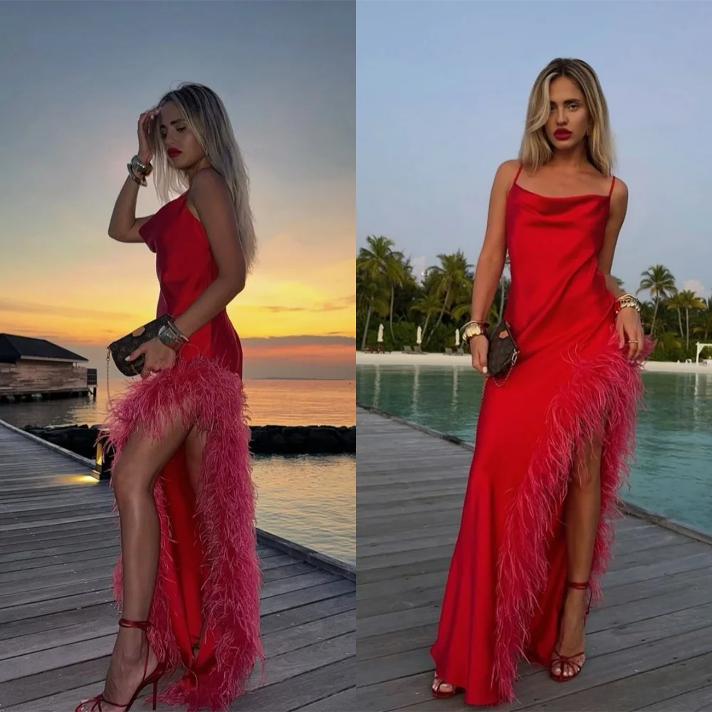 

Customized Square Collar Spaghetti Straps Spaghetti Straps Asymmetrical Floor Length Classic Evening Dress Luxury Prom Dress