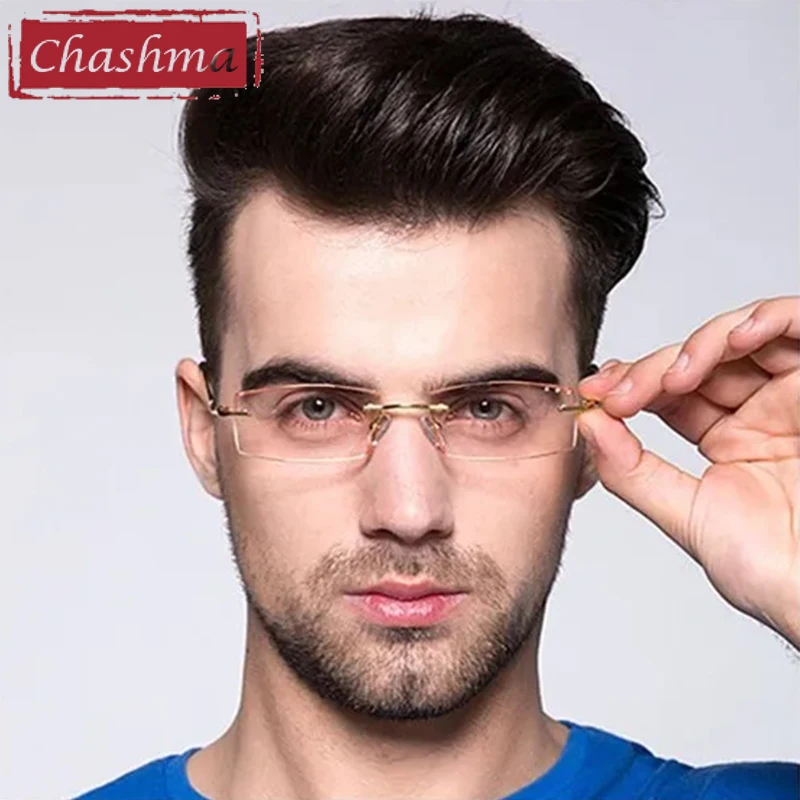 

Очки по рецепту Chashma, чистая оправа с бриллиантами, очки без оправы, мужские антибликовые цветные оптические линзы, очки