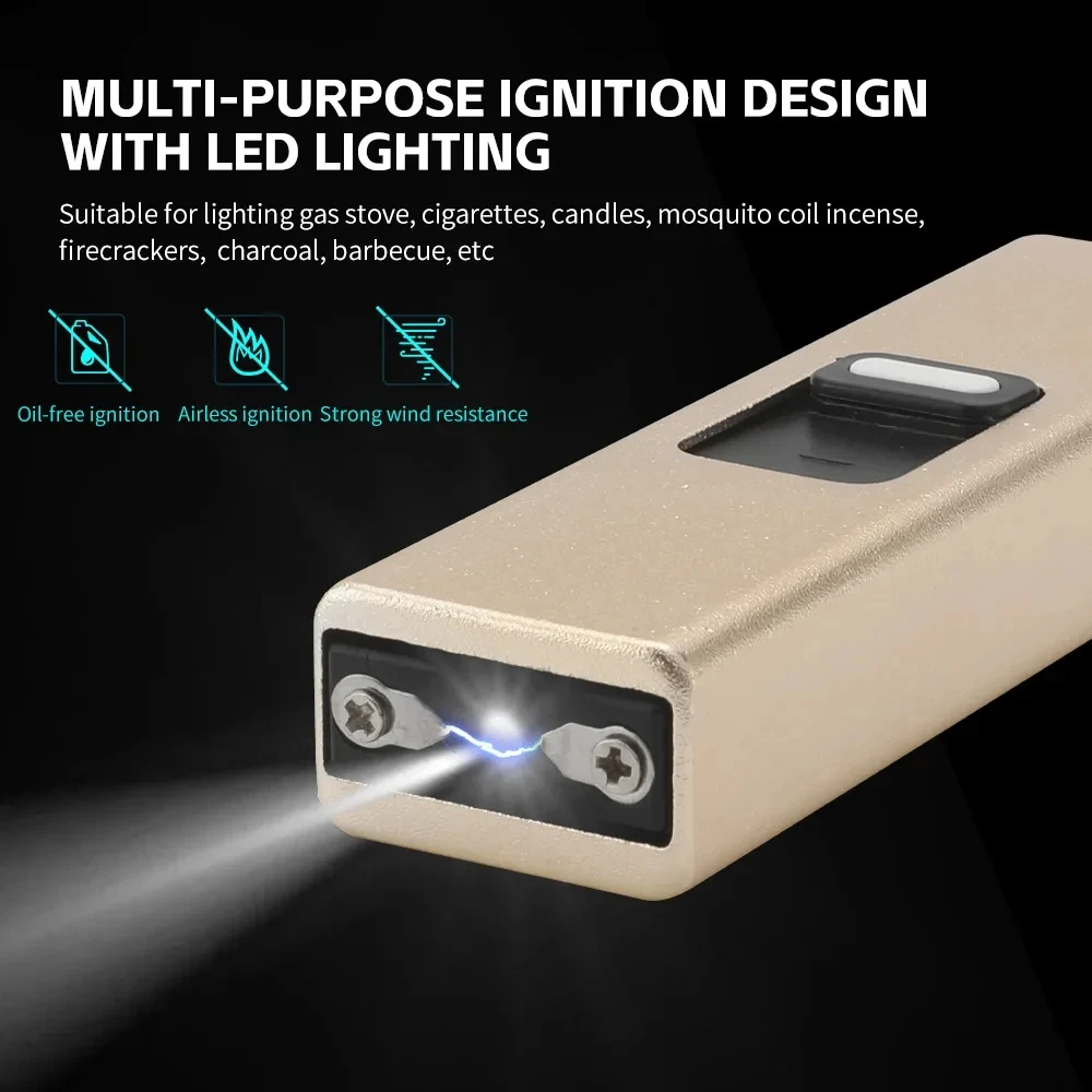 Portable Pulse Single Arc Flameless Windproof Plasma USB Rechargeable LED Lighting Metal Lighter Men\'s Creative Selected Gadgets