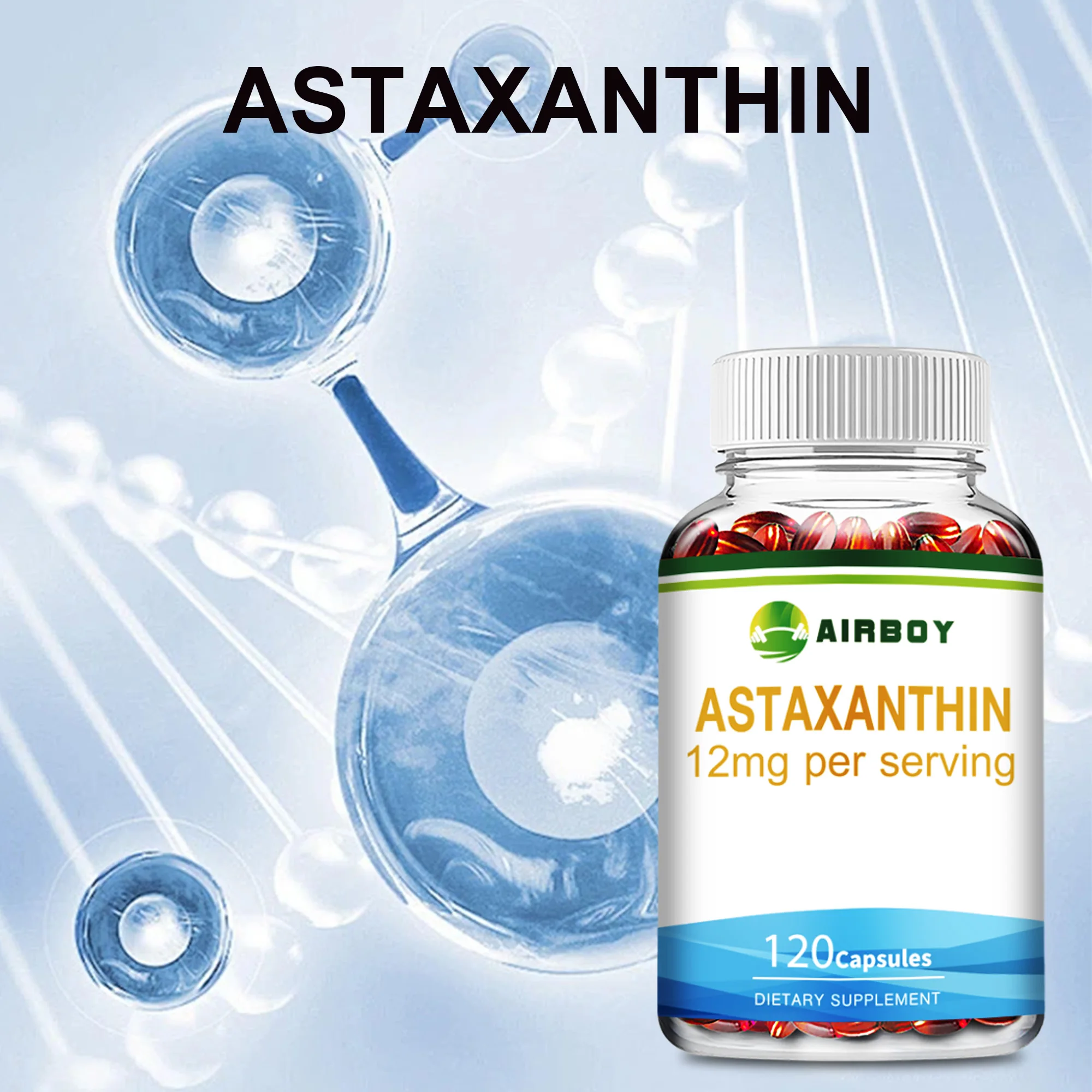 Astaxantina-Saúde Suportante do Coração, Olhos, Articulações e Pele, Promove o Metabolismo, Antioxidante, 120 Cápsulas, 12mg