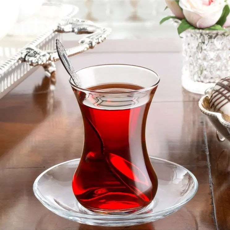 Pasabahce Premium Turkish Tea Glasses and Saucers Set of 12 glass set decostyle