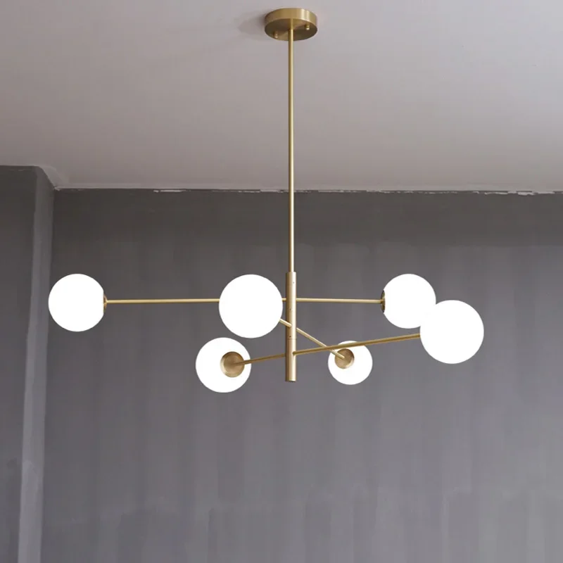 Nordic Moderne Glas Messing Kroonluchter Armaturen Home Decor Woonkamer Messing Hanglampen Slaapkamer Restaurant Cafe Opknoping Lamp - afbeelding 2