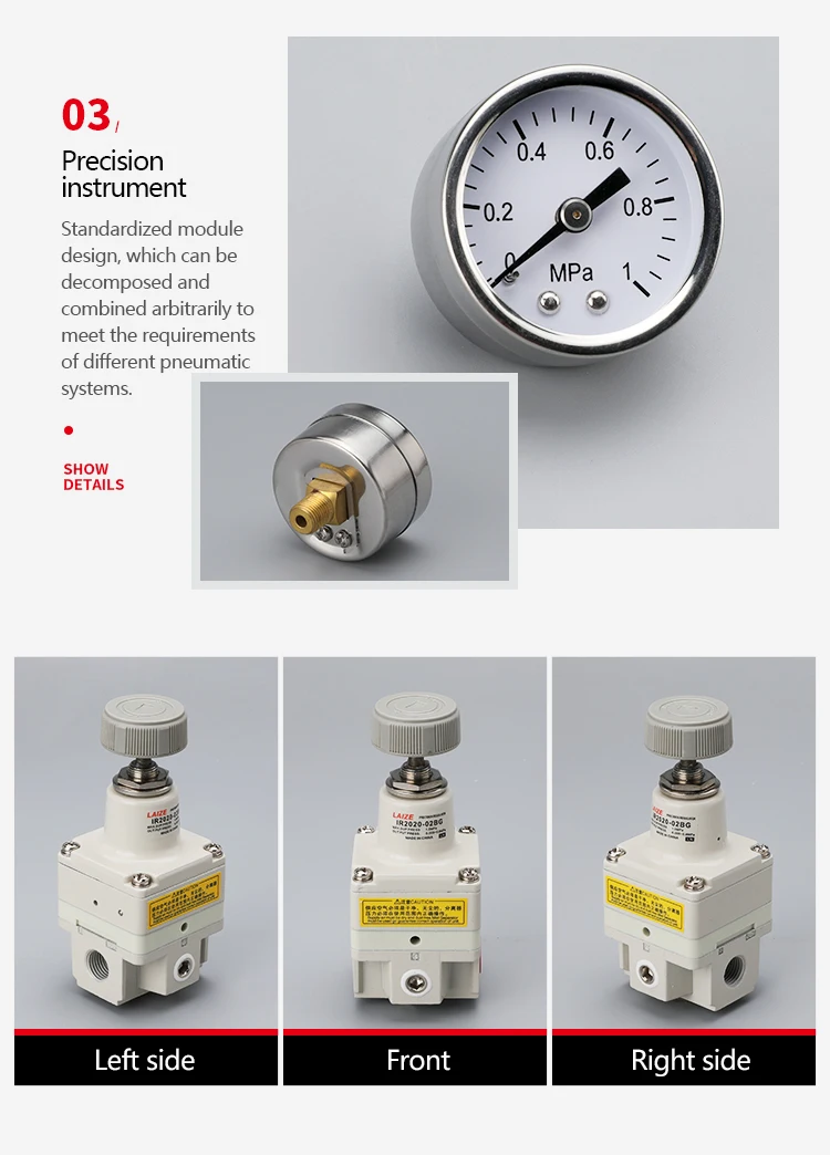 LAIZE Präzisions-Pneumatikdruckregler mit Manometerhalterung IR2000-02 IR2010-02 IR2020-02 – Detail 6