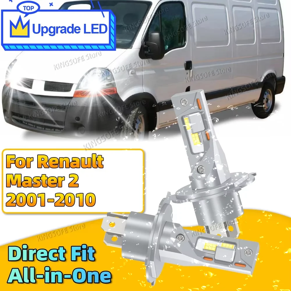 2Pcs Led Headlight Bulbs 6000K Plug and Play Car Lamp For Renault Master 2 2001 2002 2003 2004 2005 2006 2007 2008 2009 2010