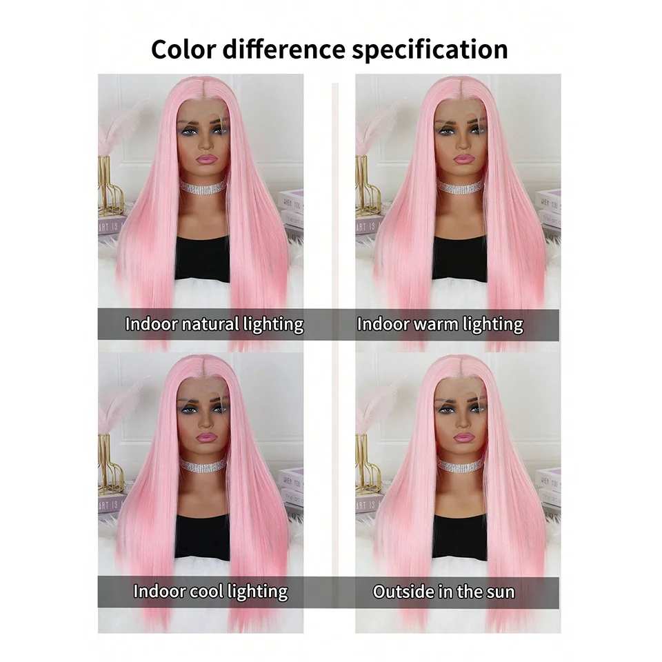 Pink Color Lace Front Wigs Long Straight Synthetic Pre Plucked Glueless Swiss Lace Frontal Wigs