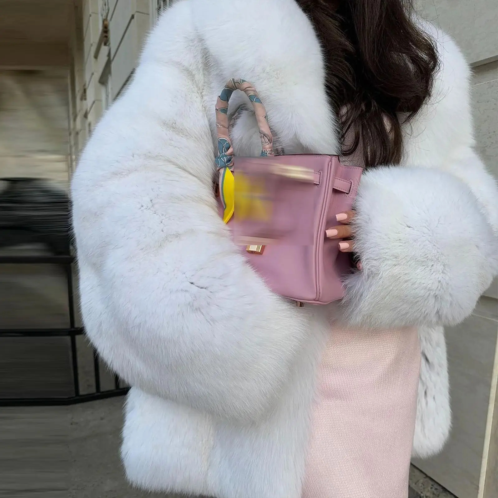 

White Real Fox Fur Coat for Women Winter Outwear High Quality Woman Medium Length Natural Fox Fur Jacket with Turn-down Collar