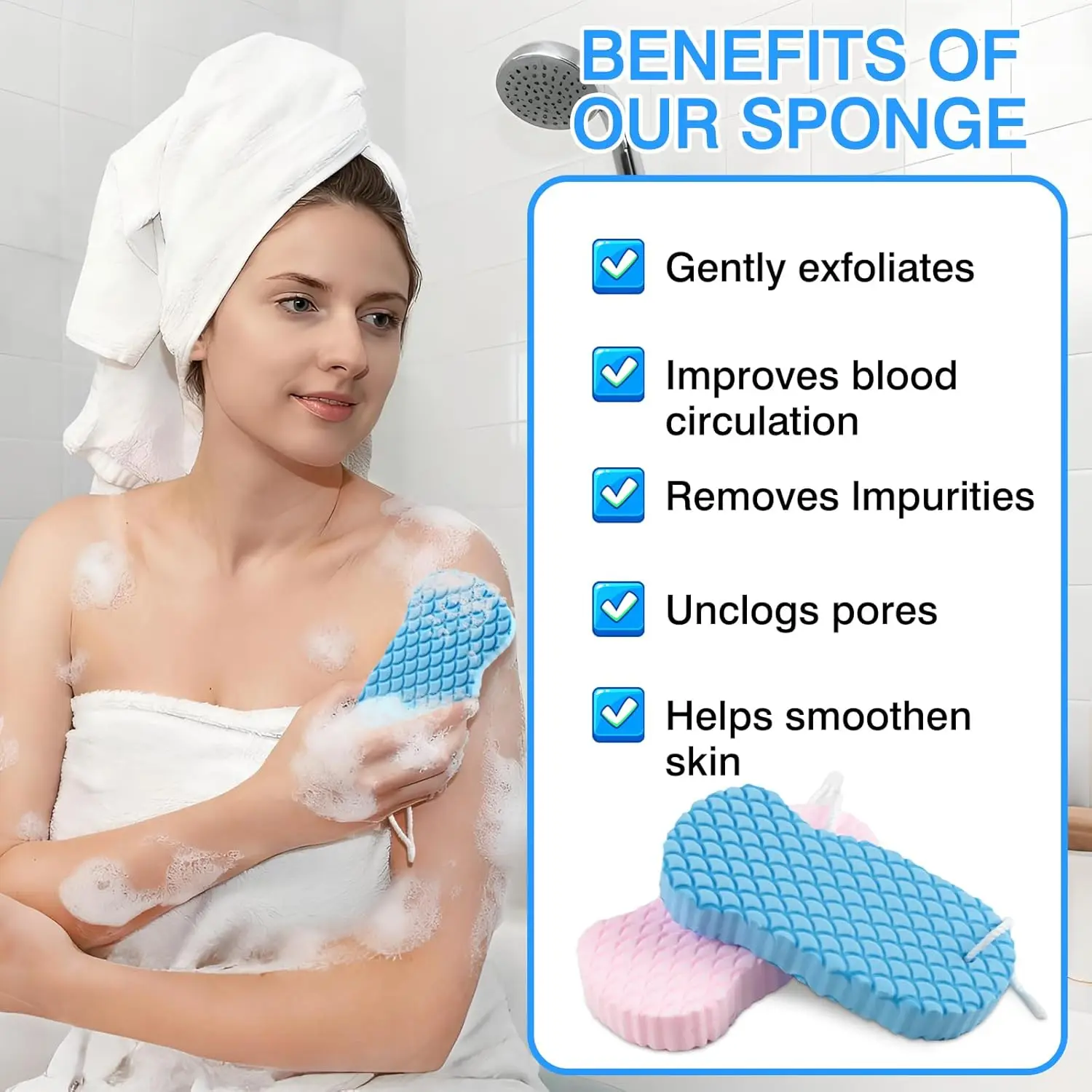 1-Pack Super Soft Exfoliating Bath Sponges Assorted Colors Pink Gentle Dead Skin Remover Shower Sponge Set for Adults & Kids
