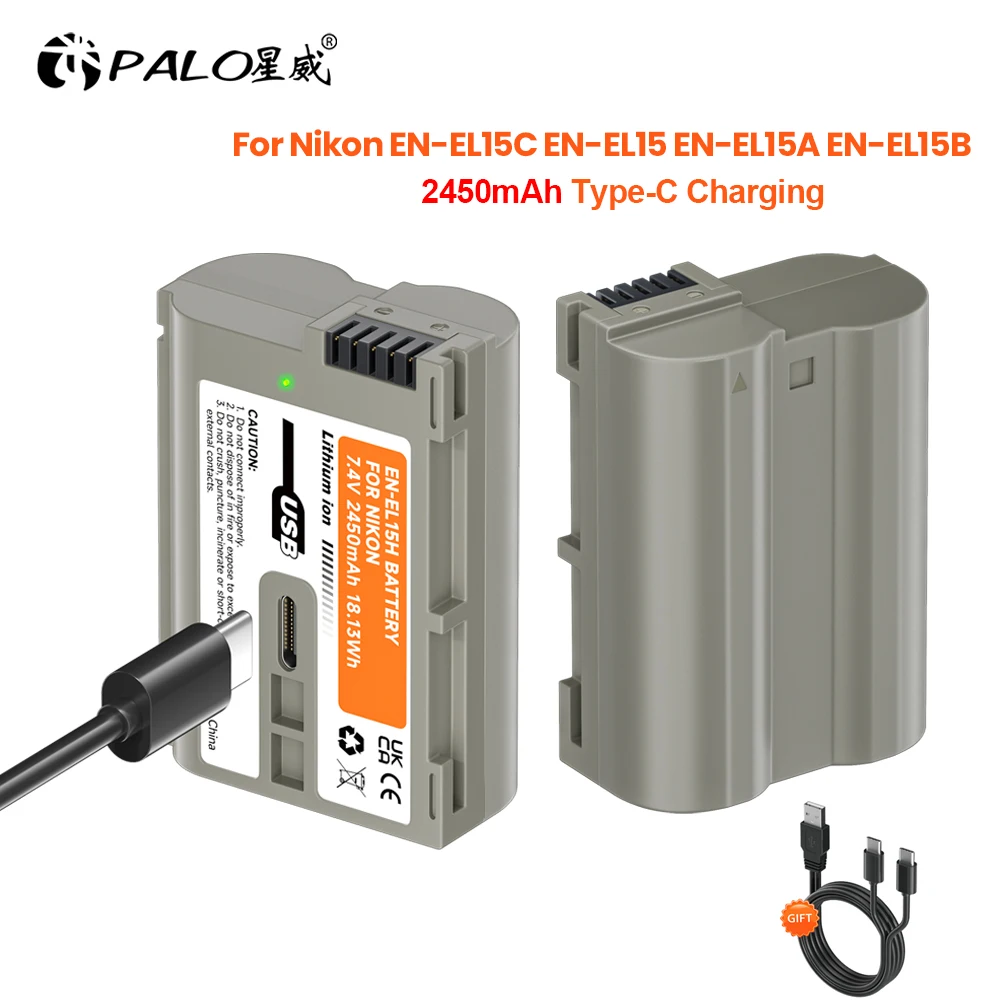 PALO EN-EL15C EN-EL15B EN-EL15 Battery with Type-C Port for Nikon Z5 D850 Z6 Z7 D780 D750 D800 D810 D7000 D7500 Z6 ii V1 Camera