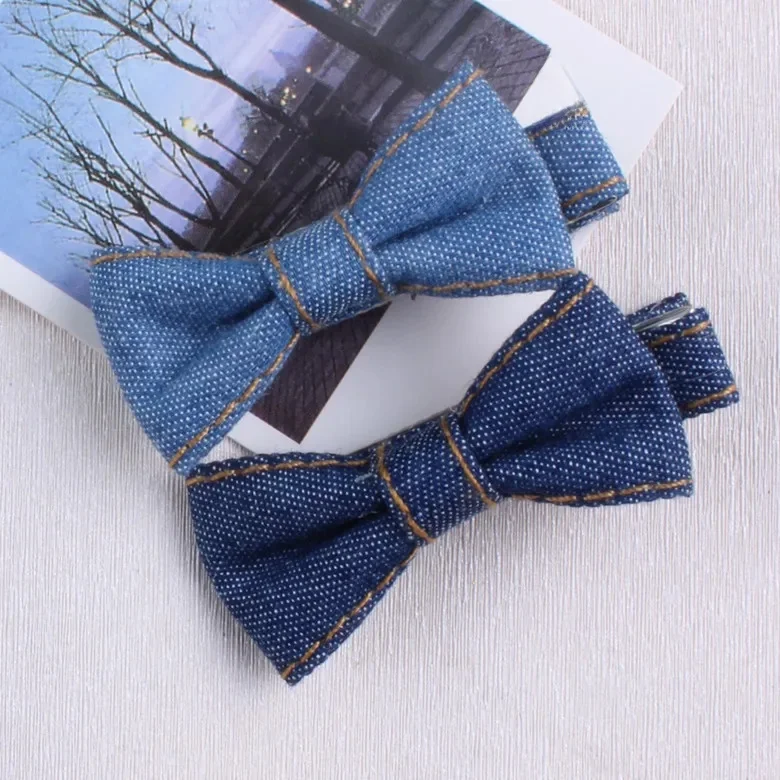 New Arrival dziecięce akcesoria do włosów denim Bowknot spinka do włosów dziecięce akcesoria koronowe śliczne dziecięce spinki do włosów — zdjęcie 2
