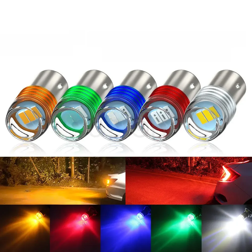 IUZIOH 2 SZTUK Lampa błyskowa 1156 1157 Żarówka LED BA15S Stroboskop BAY15D P21/5W P21W R5W Czerwony 3SMD Hamulec Światło cofania Światło postojowe samochodu — zdjęcie 2