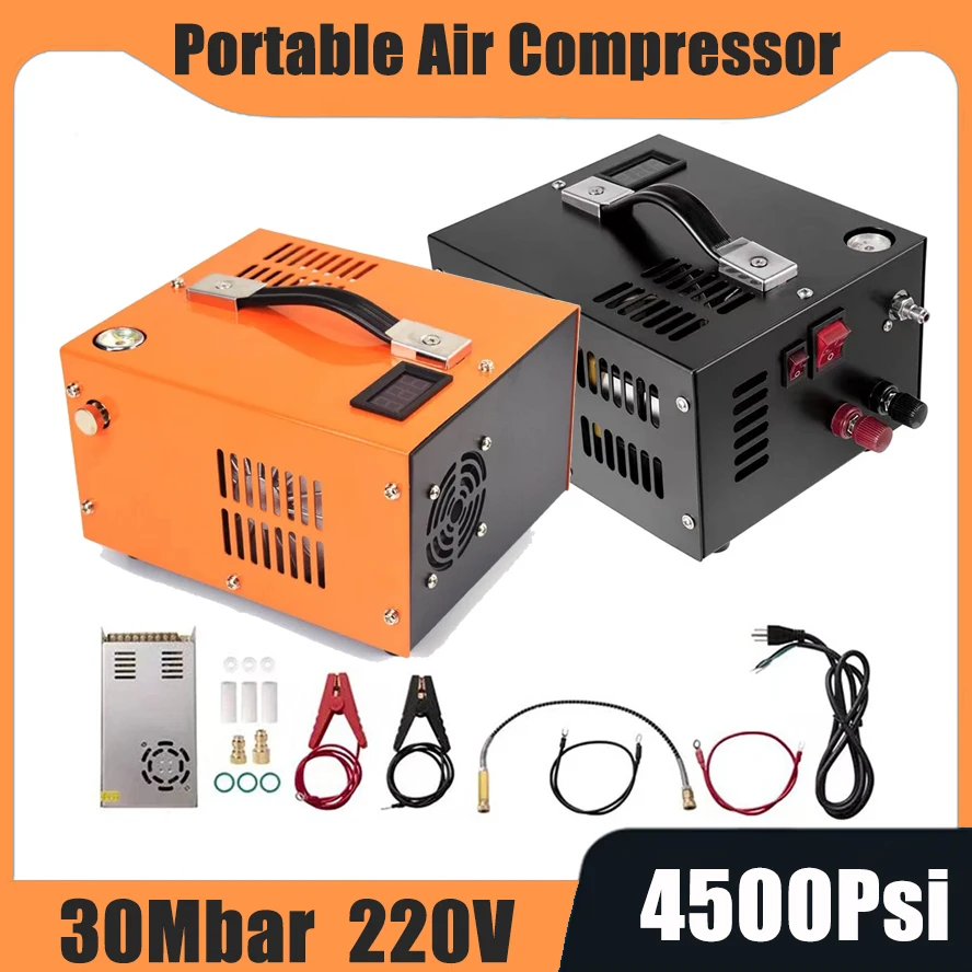 4500Psi 30mbar Portable Air Compressor Pump 12vdc/220v ill/Water Powered High-Pressure Air Gun For Diving boots oils EU Plug