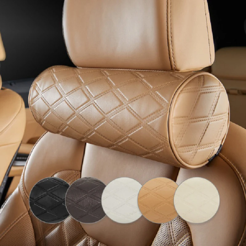 

New Car Neck Headrest Pillow Accessories Car Seats Support Pillows Auto Safety Cylindrical Diamond Embossed Neck Support Cover