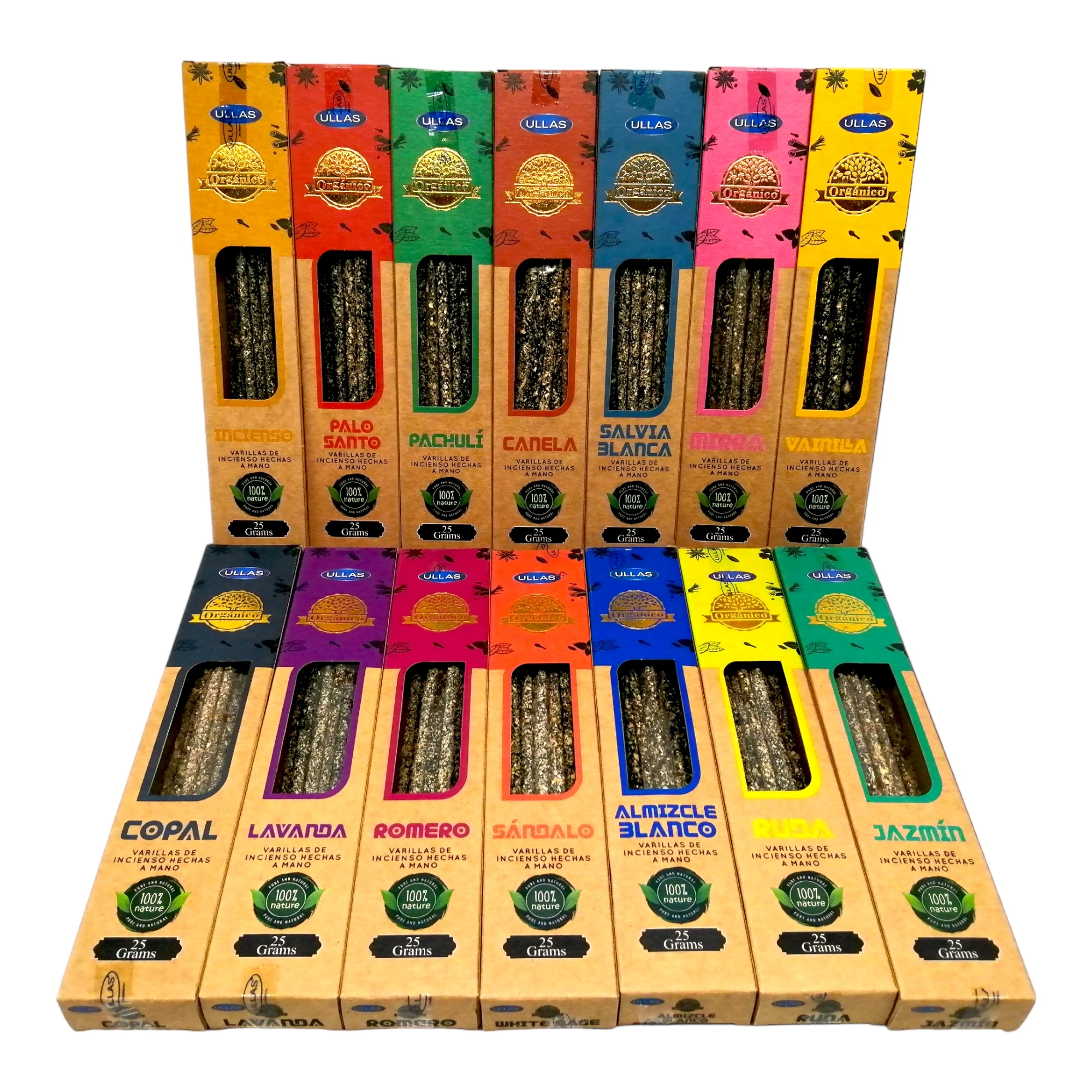 Ullas Organic Incense Various Fragrances Cinnamon, Sandalwood, Lavender, Copal, Palo Santo, Rosemary, White Musk, Yagra, Jasmine, Handmade with Natural Essentials a Pleasure for Smell Without Use of Children