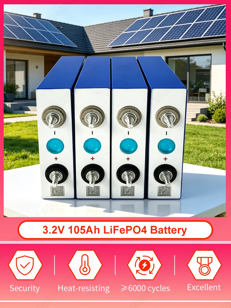 PWOD 3,2V 105Ah LiFePO4 Batterie 6000+ Zyklen Wiederaufladbar Neue LFP-Zellen DIY 12V 24V 48V Batteriepack für Solar-, Wohnmobil- und Heimenergiespeicher