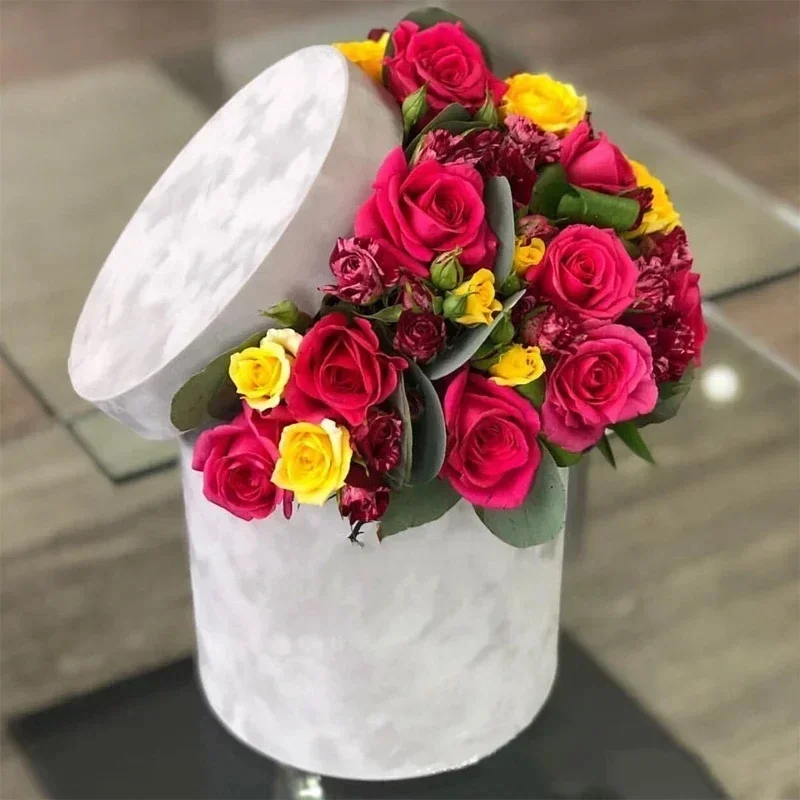 3 stks/set Ronde Vorm Fluwelen Geschenkdoos Bloemist Bloem Houder Emmer Geschenkverpakking Boeket Verpakking Party Bruiloft Supply - afbeelding 2