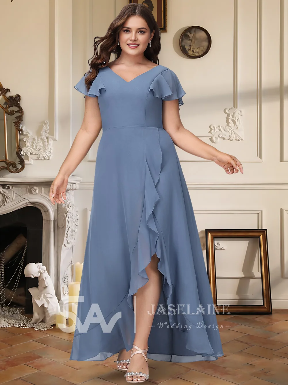 Luxury Royal Blue A-Line V-Neck Asymmetrical Ruffle Chiffon Bridesmaid Dresses Wedding Guest Evening Cocktail Gown 2025