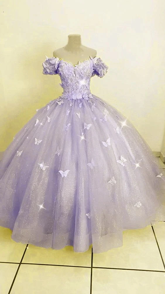 CloverBridal vestido de quinceañera de mariposa de lavanda, vestido de baile sin hombros, de 15 pulgadas vestido de quinceañera, personalización gratuita, WQ9691