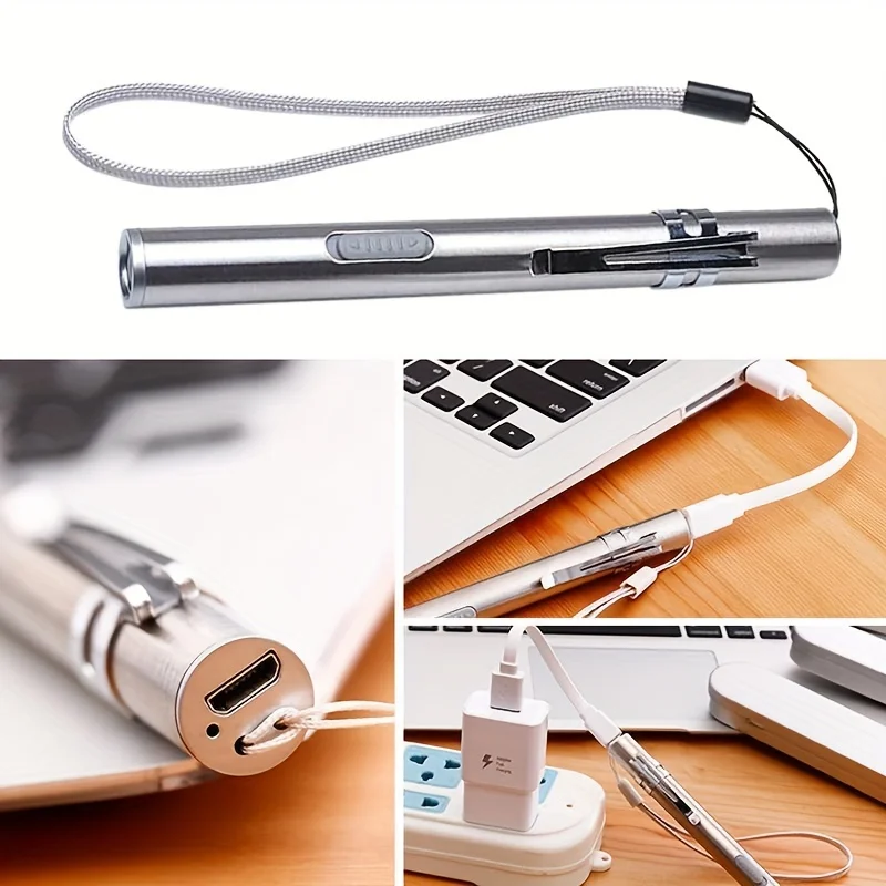 Portable Usb Flashlight, Medical Clinical Flashligh, Stainless Steel Pupil Pen, Rechargeable Led Camping Flashlights