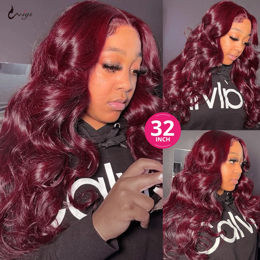 Uwigs Burgundy 99J Body Wave 13x4 13x6 Lace Front Wig 100% Human Hair Wig 4x4 Transparent Lace Closure Wig Brazilian Human Hair