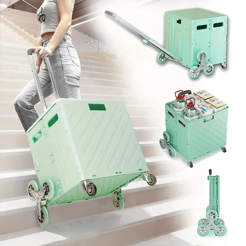 Folding Shopping Cart Lightweight Brushed Trolley Luggage Express Cart for Climbing Stairs household Hand Pull Pool Green/White