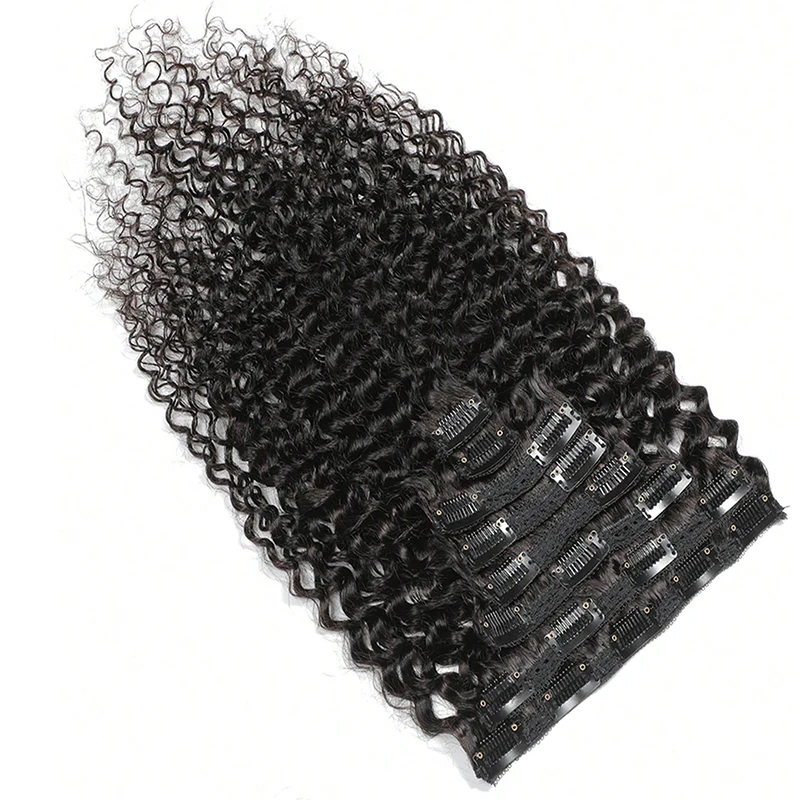 Kinky Curly Clip Ins Human Hair Extensions Natural Color 120g 8Pcs/Set 100% Human Hair Clip Extensions Full Head for Women