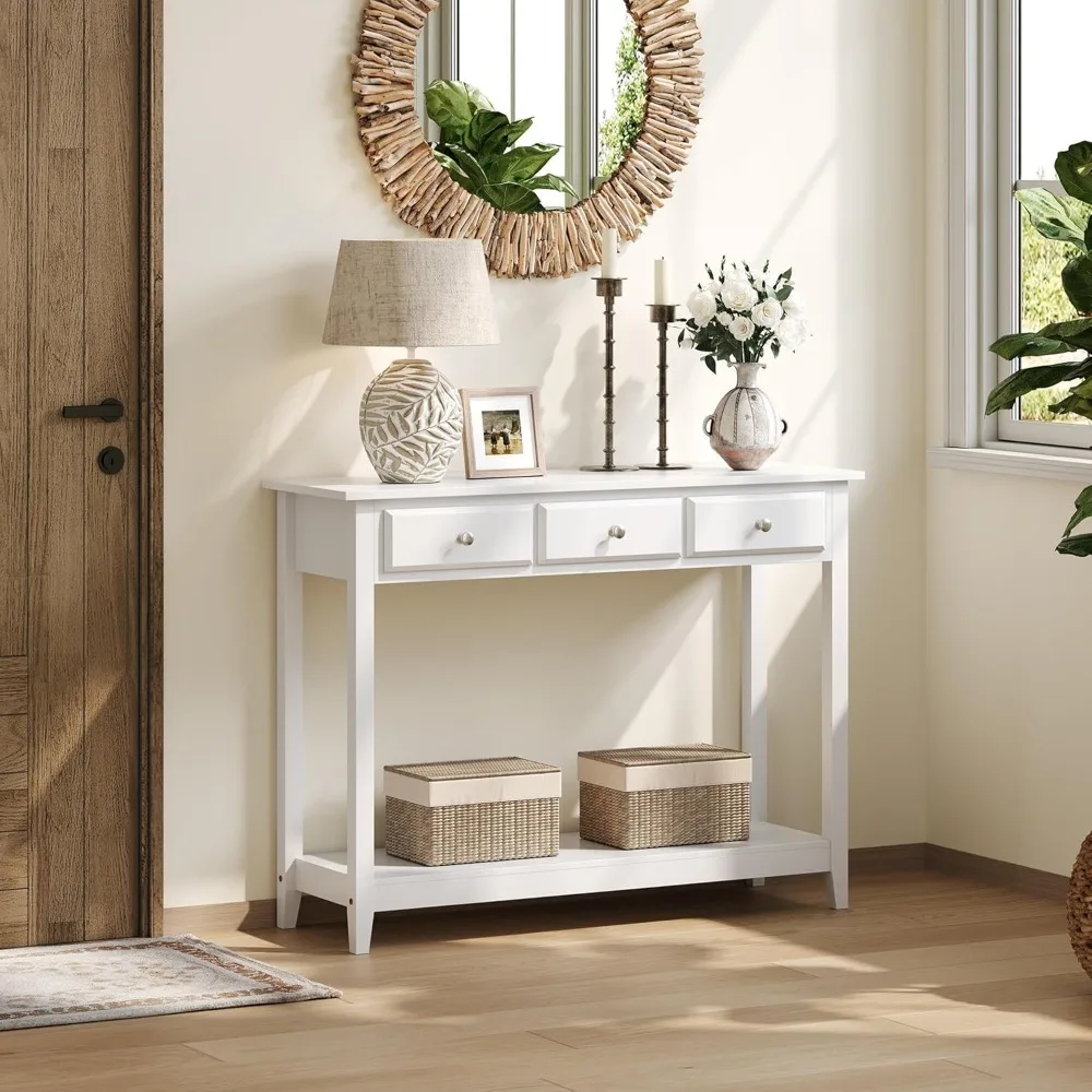 

Консольный столик с 3 ящиками, 42-дюймовый столик для прихожей с полками для хранения, узкий длинный столик для дивана в гостиную, прихожую