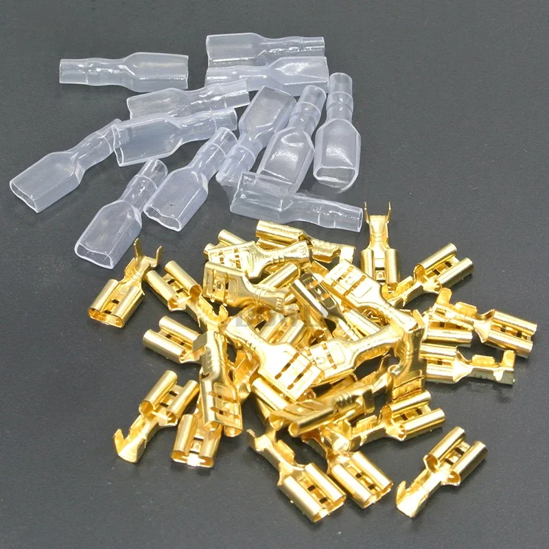 200 sztuk/100 par 2.8mm 4.8mm 6.3mm żeńskie końcówki zaciskane typu Spade elektryczne złącze do owijania przewodu dla 22-16 AWG 0.5mm2-1.5mm2 — zdjęcie 2