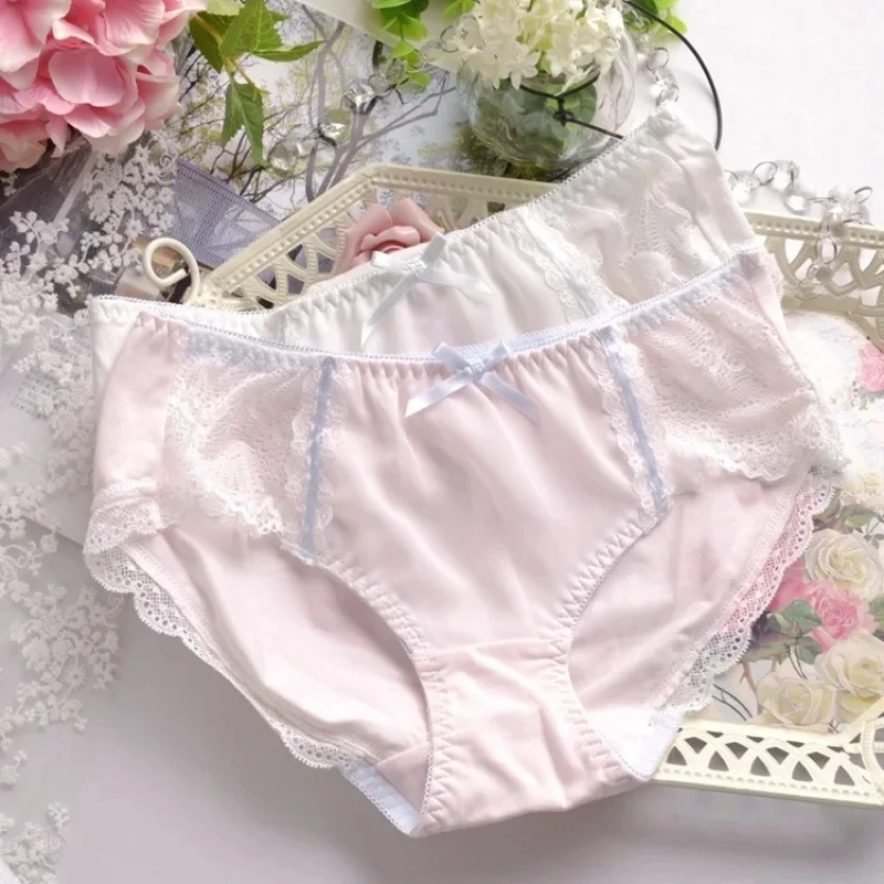 Styl księżniczki seksowne puste koronkowe majtki dziewczęce bawełniane śliczne piękne słodkie bezszwowe figi damskie szyfonowe solidne figi bielizna — zdjęcie 2