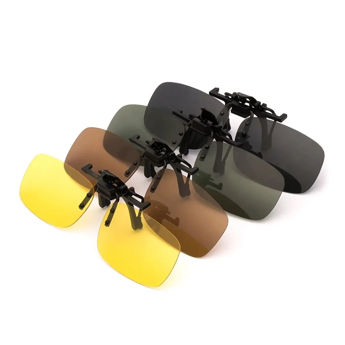 AliExpress AiELEMZION 4-Pack Polarized Clip-on Plastic Sunglasses Lenses Outdoor Walking Driving Fishing Cycling Night vision Yellow Grey Brown Green