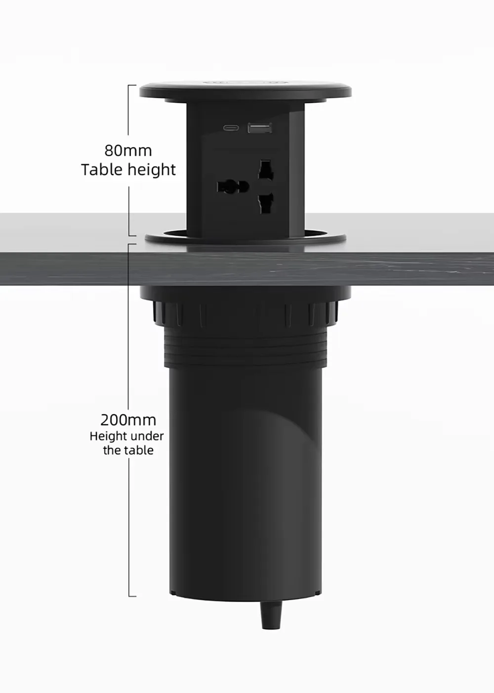 Pop-Up Hidden Desk Box Outlet Universal Plug Adapter USB Type C Socket Top Wireless Charge Concealed Design Lifting Tower Socket