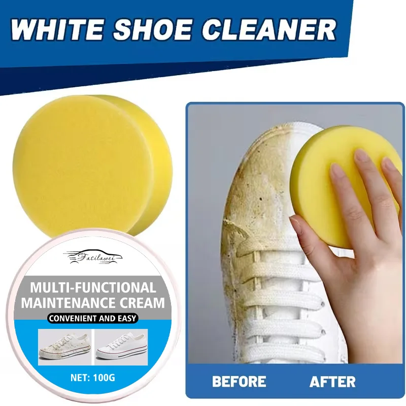 Shoe Whitening Polish Cream with Sponge: Shines sneakers/boots/faux leather—multi-use, gentle for delicate materials