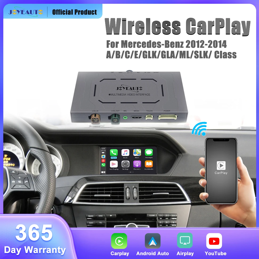 JOYEAUTO Wireless Apple CarPlay for Mercedes Benz A B C E GLK GLA ML SLK Class 2012-2014 With Android Auto Mirror Link AirPlay