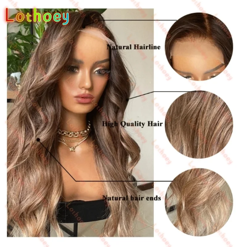 Натуральная линия волос, кружевные передние парики, коричневый, объемная волна, человеческий парик, длинный прямой макияж, косплей, повседневное женское использование