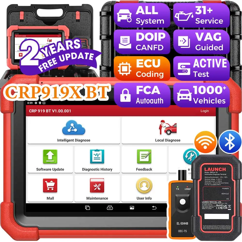 Outil de diagnostic sans fil Bluetooth LAUNCH X431 CRP919X BT, scanner OBD2 pour voiture, outil de diagnostic automobile bidirectionnel