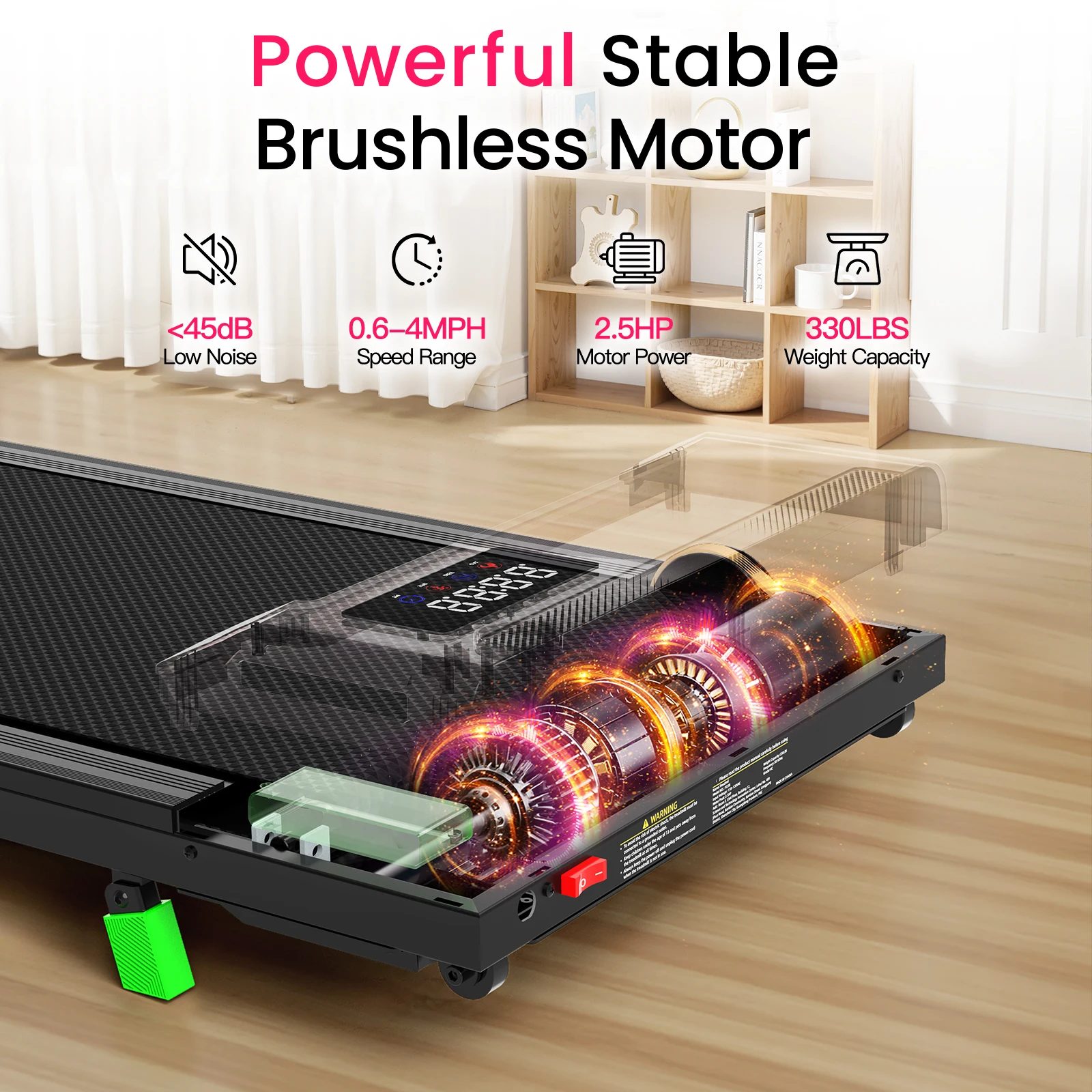 AKLUER 2 in 1 Walking Pad Under Desk Treadmill, 2.5HP Brushless Motor, 0.6-4 MPH Speed Range, Portable Running Machine for Home