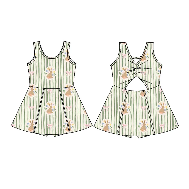 Easter Boutique Children's Set Dress Girls Series Suspender Back Bunny Print Girls Dress Shorts Lined Girls Clothing